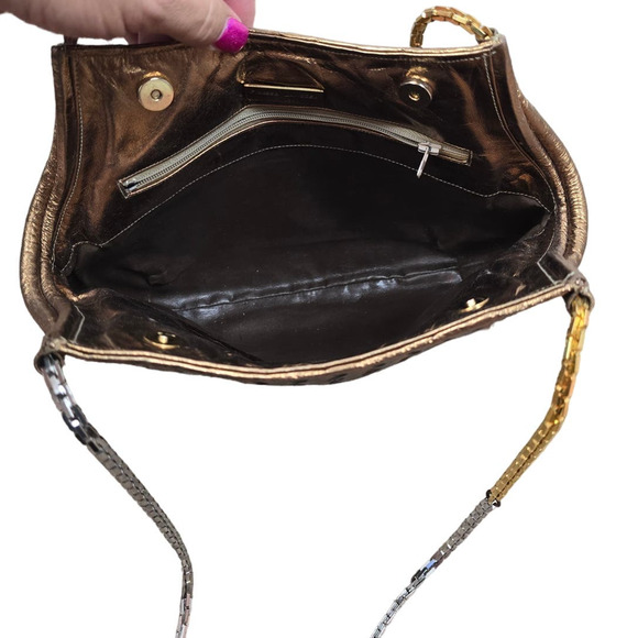 Finesse Lamodel Leather Braded Gold Silver Tones Handbag Purse - Picture 9 of 9